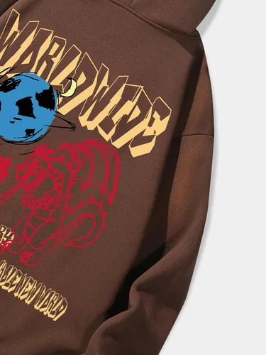 Vista 3 de COZYEASE Sudadera con capucha para hombre, de gran tamaño, con gráficos, de manga larga, con cordón, casual, a la moda