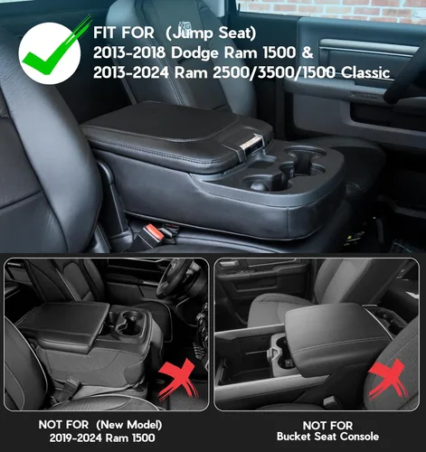 Vista 2 de Sinvanho Funda de consola central para Ram 1500 2013-2018 y Dodge Ram 2500/3500/1500 2013-2024 modelo clásico, funda de cuero sintético para Asiento