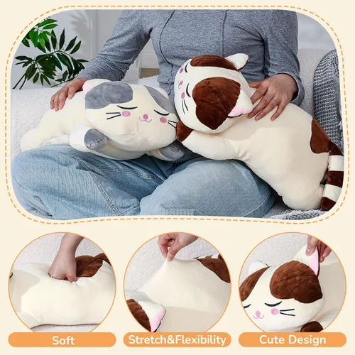 Vista 3 de Jexine 2 almohadas de felpa de gatito de 23.6 pulgadas, almohada de peluche grande para niñas, suave y lindo animal de peluche para niños, regalos