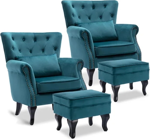 Vista 30 de Sillas de Brazo de Lectura Accent Sillas Midcentury Modernas Cómodas Silla de Sofá de Esquina, Silla de Club Wingback de Sala de Espera con Respaldo
