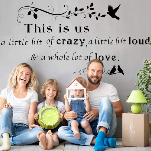 Vista 7 de Calcomanías de pared con texto en inglés "This is Us Crazy Loud Love", calcomanías de pared con texto inspirador para decoración del hogar