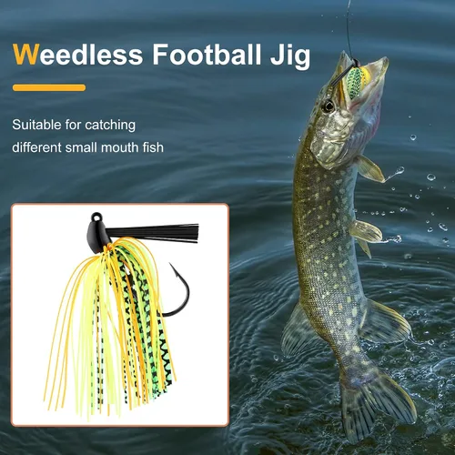 Vista 7 de Sumind Juego de 8 piezas de plantillas de pesca de lubina, plantilla de fútbol sin hierbas, kit de cabeza de fútbol de metal, faldas de silicona