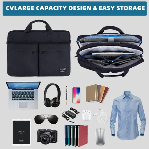 Vista 3 de KINGSLONG Maletín para laptop de 17.3 pulgadas para hombres y mujeres, bolsa de mensajero para laptop con correa para el hombro, bolsa cruzada