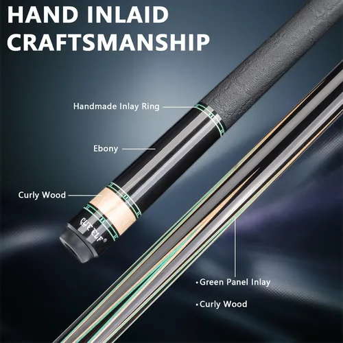 Vista 4 de CUEELF Taco de billar profesional con incrustaciones hechas a mano para adultos Solid Brass Joint Low Deflection Shaft 12.5mm Pro Tip & Inlay Ring