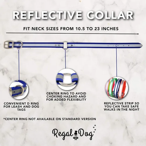 Vista 5 de Regal Dog Products Collar de perro reflectante negro pequeño con placa de nombre grabada personalizada y anillo central resistente Collares