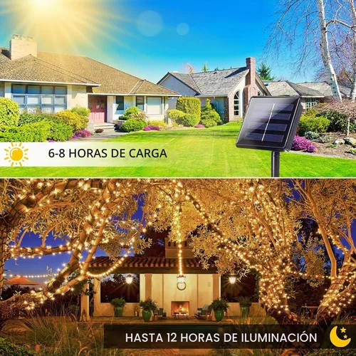 Vista 2 de Paquete de 2 tiras de luces solares de 480 LED para exteriores, luces solares súper largas de Navidad de 170 pies para exteriores con 8 modos
