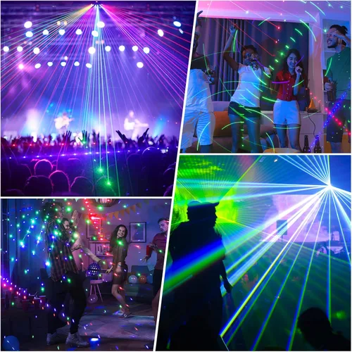 Vista 4 de U`King Luces de fiesta DJ Disco, 9 lentes, soporte de iluminación de escenario DMX512 y sonido activado con control remoto, luces láser