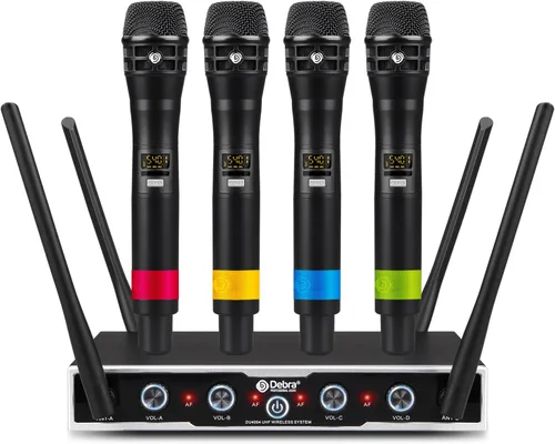 Vista 12 de D Debra Sistema de Micrófono Inalámbrico de Audio Pro DU4004 UHF 4 x 16 Canales Ajustables Micrófono Inalámbrico de Mano Lavalier Auricular, Ideal