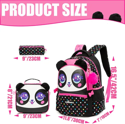 Vista 2 de Mochilas escolares para niñas con lonchera, mochila escolar para niñas, juego de mochila escolar bonita para jardín de infantes, Negro -, Mochila