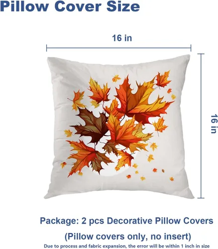 Vista 5 de Batmerry Autumn Maple Leaves Throw Pillow Covers, red Fall Orange Leaves Decorative Pillow Covers Digital Printing Blended for Couch Sofa Bed