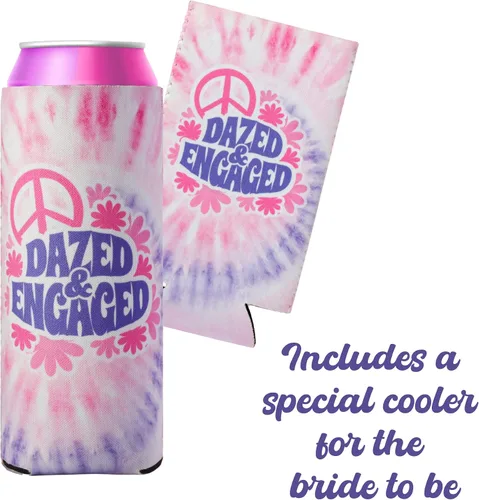 Vista 3 de Aturdido & Comprometido despedida de soltera Coozies Skinny Can Incluye Bride Coozie y Slim Bachelorette Coozies para fiesta de los 70