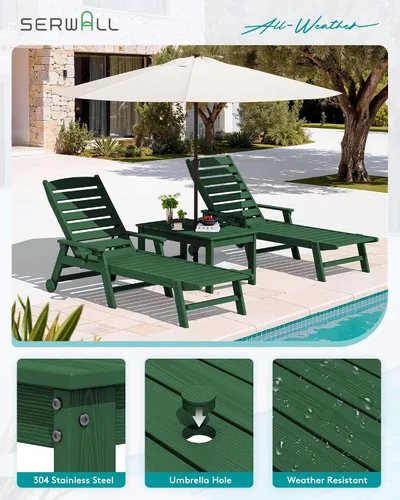 Vista 5 de SERWALL Mesa de centro para exteriores con agujero para sombrilla de 1.69 pulgadas, mesa de centro de polietileno de alta densidad para patio, Verde