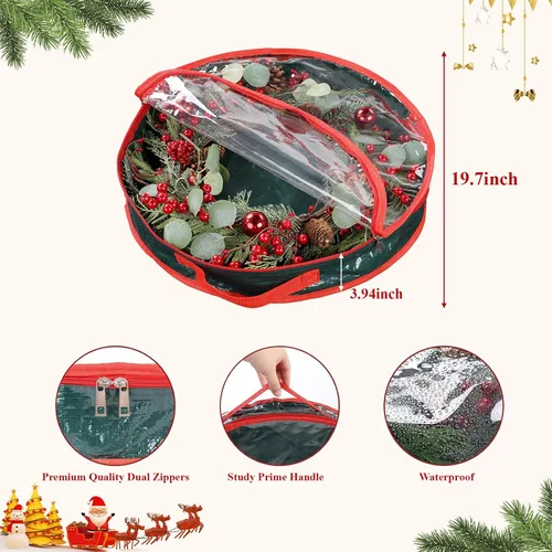 Vista 4 de Pauwer Corona de Navidad con bolsa de almacenamiento, coronas de Navidad para puerta delantera, corona de Navidad al aire libre decorada con bayas