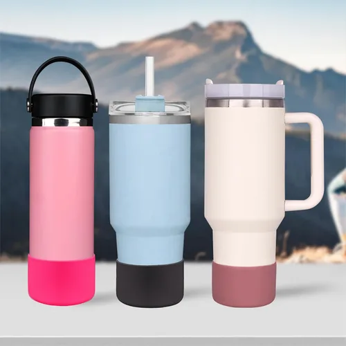 Vista 6 de HEYSKAY Bota protectora de silicona para botella de agua Hydro Flask, botella de agua de boca ancha, protector inferior de silicona antideslizante