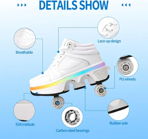 Vista 6 de Zapatillas de Patines de Ruedas para Niñas, Niños, Mujeres, Hombres, Zapatos de Patinaje de Doble Fila, Zapatillas con Ruedas Retráctiles, Patines