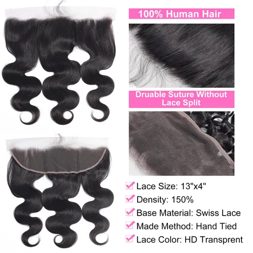 Vista 6 de RESACA Cabello humano ondulado de 20 pulgadas con encaje frontal HD de 13 x 4 pulgadas, encaje frontal suizo transparente de 150 de densidad