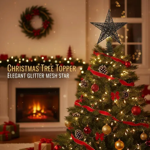 Vista 4 de BinaryABC Estrella para árbol de Navidad, adornos brillantes para decoración del árbol de Navidad, 7.9 in (negro) Durable Iron with a Glittering