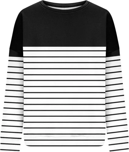 Vista 3 de Tuianres Fall Tops for Women 2023 Trendy Round Neck Loose Oversized Tees Casual Stripes Patchwork T-Shirt Pullover Tops