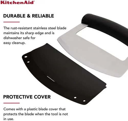 Vista 5 de KitchenAid Cuchillo Mezzaluna con hoja curvada de acero inoxidable con mango ergonómico, 6 pulgadas, color negro