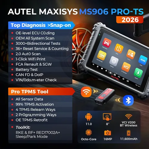 Vista 2 de Escáner Autel MaxiSYS MS906 PRO-TS: 2026 MS906Pro TS Up de MP900TS MK900TS MP900BT Kit MS906 MAX, TPMS completo y codificación OE, herramienta