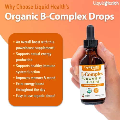 Vista 3 de LIQUIDHEALTH USDA - Gotas de complejo orgánico de vitamina B para hombres y mujeres, energía natural, enfoque mejorado, memoria y estado de ánimo