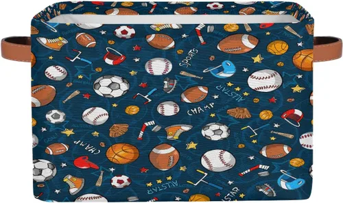 Vista 33 de Cesta de almacenamiento pequeña con asas para niños, juguetes de baloncesto, pelota deportiva, cubos de almacenamiento plegables de tela, cesta