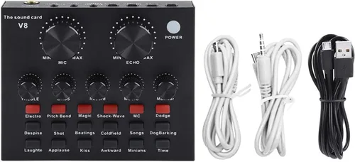 Vista 3 de V8 - Tarjeta de sonido en vivo, mezclador de audio USB Tarjeta de sonido externa para micrófono, tarjeta de sonido KTV en vivo, tarjeta de sonido