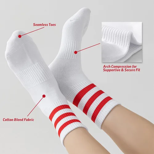 Vista 4 de 4 pares de calcetines a rayas para mujer, calcetines deportivos retro de algodón, elásticos, calcetines novedosos, unisex, multicolor