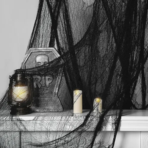 Vista 11 de Sfcddtlg Tela espeluznante de Halloween de 300 x 30 pulgadas, color negro, tamaño grande, para Halloween, cubierta de gasa para decoración de casa