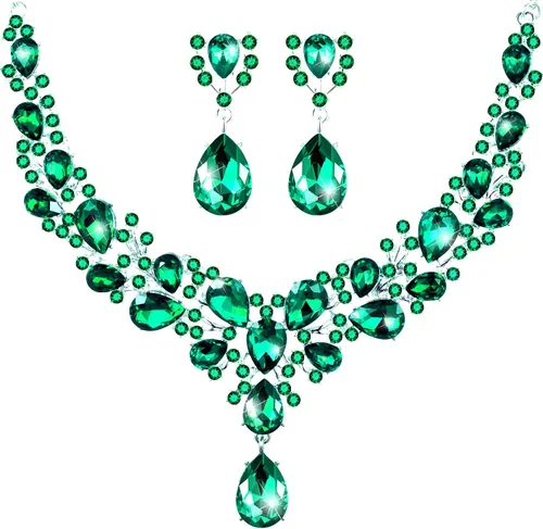 Vista 25 de Hicarer Conjunto de joyas de cristal en forma de lágrima nupcial para mujer, collar, aretes, boda Negro