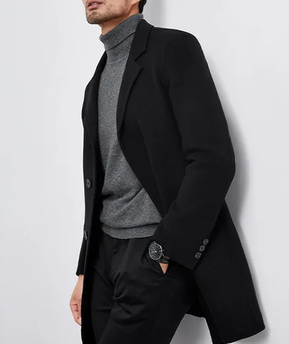 Vista 6 de APTRO Gabardina de lujo de longitud completa para hombre, abrigo largo de lana, rompevientos de invierno