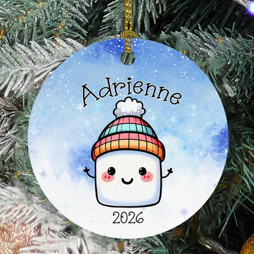 Vista 23 de Adorno de cristal de Navidad personalizado con nombre, muñeco de nieve personalizado para árbol de Navidad 2025, nuevo adorno de Navidad para bebé