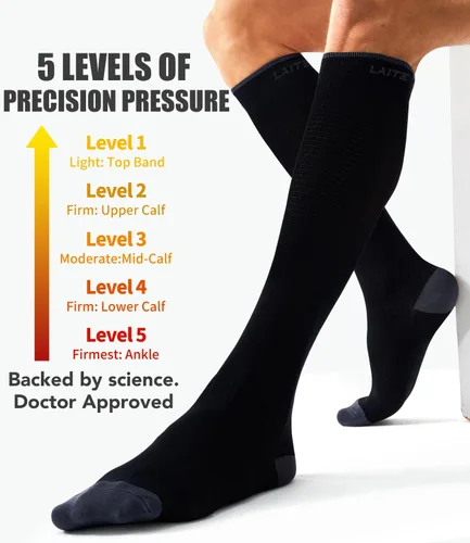 Vista 19 de Paquete de 3 pares de calcetines de compresión médica para mejorar la circulación de mujeres y hombres, para correr, hacer deporte y amamantar