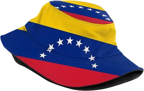 Vista 2 de Sombrero de pescador venezolano con bandera de Venezuela, sombrero de pescador venezolano de ala ancha para verano, sombreros de protección solar