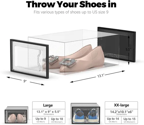 Vista 5 de 12 cajas de almacenamiento de zapatos, de plástico transparente apilable, organizador de zapatos para armario, contenedores de zapatos apilables