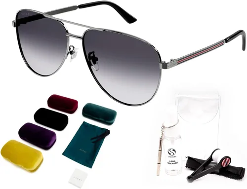 Vista 2 de Gucci GG1233SA - Gafas de sol con forma de aviador + paquete con kit de gafas de lujo eSHADES, plomizo