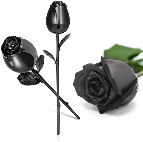Vista 2 de OIJH - Colgante para cenizas de perro acero inoxidable diseño de flor negra con caja recuerdo de flores coloridas color negro