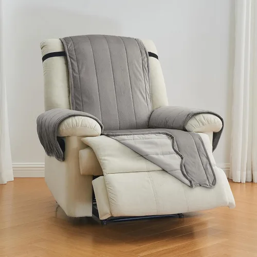 Vista 37 de Great Bay Home Funda reversible de retazos reclinable, lavable, protector de muebles con correas elásticas, perfecta para niños y mascotas, detalle