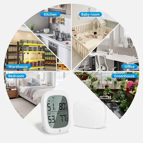 Vista 5 de RUIKORING Termómetro inalámbrico para interiores y exteriores, termómetro digital exterior de humedad con sensor impermeable IP66, retroiluminación