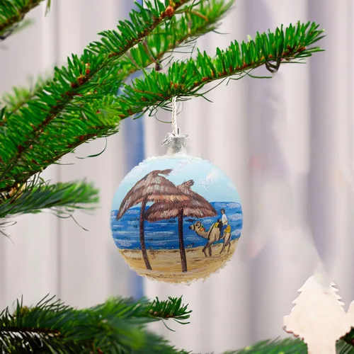 Vista 6 de Beach at Hammamet, adorno navideño de bola de cristal de Túnez, 4 pulgadas
