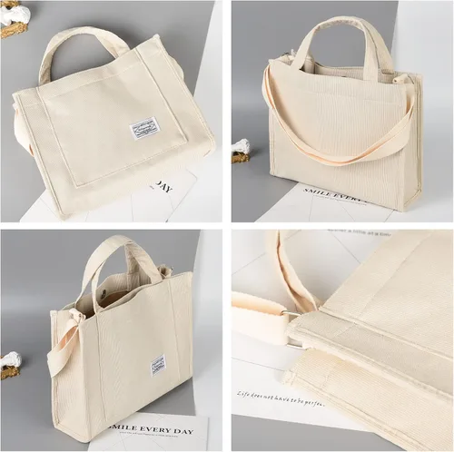 Vista 4 de Bolso de mano vintage de pana casual para mujer, bolso cruzado estilo hobo para mujer, bolso de hombro de viaje, bolso ecológico