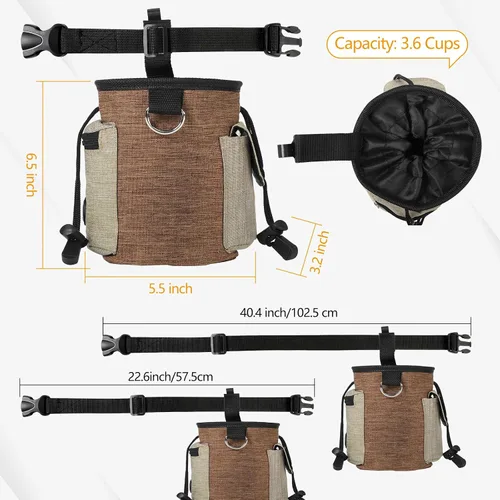 Vista 3 de ondware Bolsa grande para perros con cinturón ajustable, bolsa de entrenamiento Oxford impermeable con cordón, bolsas de clicker y excrementos