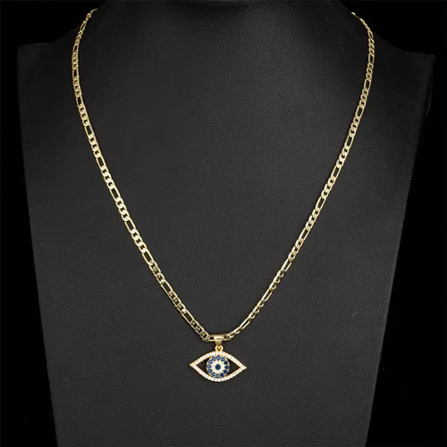 Vista 4 de kelistom Evil Eye Necklace for Women 18K Gold Plated Cubic Zirconia Inlay Evil Eye Pendant Necklace 3mm Figaro Chain Necklace 1822 inches