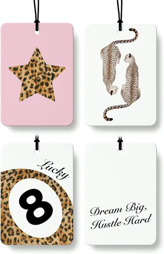 Vista 17 de Ambientador de coche de 8 bolas con estampado de leopardo de moda, 6 unidades, retro coqueta, guepardo, póquer, ambientador colgante para bar