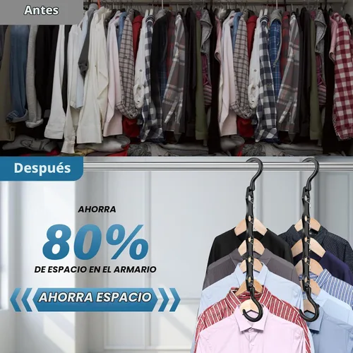 Vista 2 de Paquete de 10 perchas mágicas de plástico que ahorran espacio, organizador de perchas para camisas que ahorran espacio, múltiples perchas para ropa
