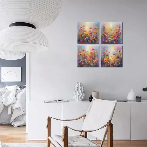 Vista 16 de Wall HDQ Arte de pared de flores para baño, dormitorio, sala de estar, decoración de pared azul y naranja, pintura floral, lienzo impreso, imagen