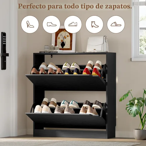 Vista 4 de BORNOON Armario de zapatos con 2 cajones abatibles, gabinete de almacenamiento delgado y estrecho para zapatos, organizador de zapatos independiente