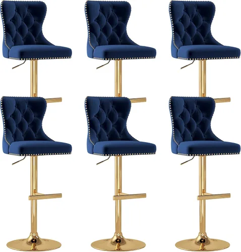 Vista 29 de Juego de 2 taburetes de bar giratorios de terciopelo con respaldo copetudo y base dorada, beige Adjustable Counter Height Barstools with Soft