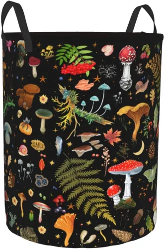 Vista 2 de Cesta de lavandería con forma de hongos, bolsa de lavandería con asas, plegable, decoración de hongos para dormitorio, cuarto de bebé