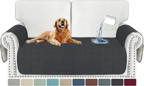 Vista 23 de MAXIJIN Funda de silla impermeable lavable para perros, funda de asiento acolchada para sillón con bolsillos laterales, protector de muebles Negro
